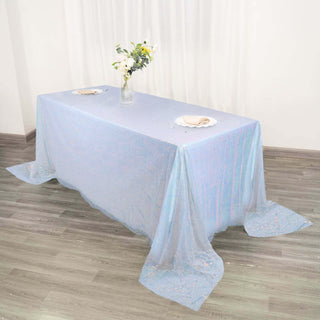 Add a Touch of Elegance with the Iridescent Blue Sequin Rectangle Tablecloth Add a Touch of Elegance with the Iridescent Blue Sequin Rectangle Tablecloth