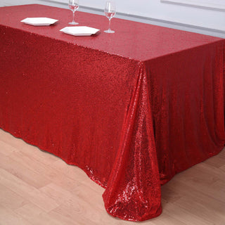 Transform Your Event with the Seamless Red Sequin Tablecloth