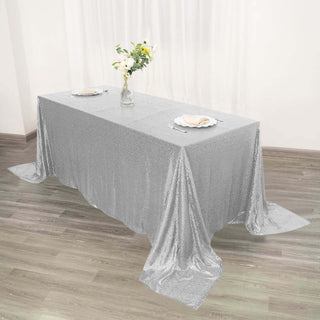 Elevate Your Event Decor with the Silver Sequin Rectangle Tablecloth Elevate Your Event Decor with the Silver Sequin Rectangle Tablecloth