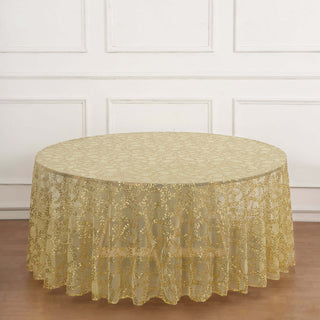 Captivating Gold Sequin Leaf Embroidered Round Tablecloth Captivating Gold Sequin Leaf Embroidered Round Tablecloth