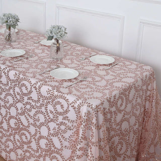 Rose Gold Sequin Leaf Embroidered Tulle Rectangular Tablecloth Rose Gold Sequin Leaf Embroidered Tulle Rectangular Tablecloth