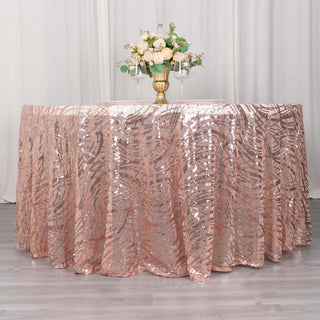 Elevate Your Event with the Rose Gold Wave Mesh Round Tablecloth Elevate Your Event with the Rose Gold Wave Mesh Round Tablecloth