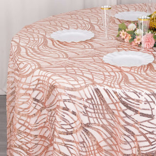 Create Unforgettable Moments with the Rose Gold Wave Mesh Round Tablecloth Create Unforgettable Moments with the Rose Gold Wave Mesh Round Tablecloth