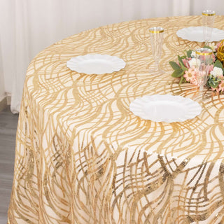 Elevate Your Event Decor with the 120" Champagne Wave Mesh Round Tablecloth Elevate Your Event Decor with the 120" Champagne Wave Mesh Round Tablecloth
