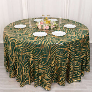Add Splendor to Your Event with the Hunter Emerald Green Gold Wave Mesh Round Tablecloth Add Splendor to Your Event with the Hunter Emerald Green Gold Wave Mesh Round Tablecloth