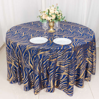 Elevate Your Tablescapes with the Royal Blue Gold Wave Mesh Round Tablecloth Elevate Your Tablescapes with the Royal Blue Gold Wave Mesh Round Tablecloth