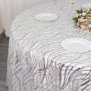 Make a Statement with the Silver Wave Mesh Round Tablecloth