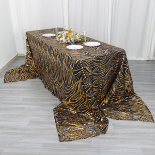 Add a Touch of Splendor with the Black Gold Wave Mesh Tablecloth