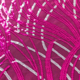90x156inch Fuchsia Silver Wave Mesh Rectangular Tablecloth With Embroidered Sequins#whtbkgd