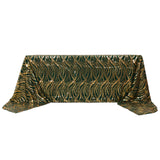 90x156inch Hunter Emerald Green Gold Wave Mesh Rectangular Tablecloth With Embroidered