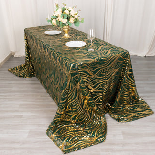 Create an Unforgettable Event with the Emerald Green Gold Wave Mesh Tablecloth