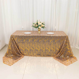 Elevate Your Event with the Rose Gold Wave Mesh Rectangular Tablecloth Elevate Your Event with the Rose Gold Wave Mesh Rectangular Tablecloth