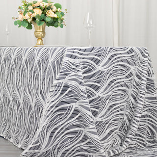 Enhance Your Event Decor with the White Black Wave Mesh Tablecloth