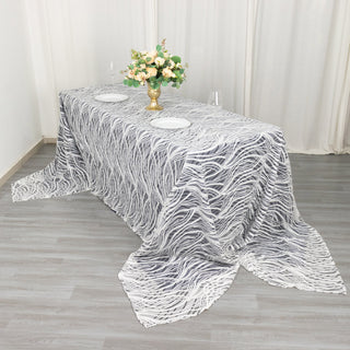 Add Glamour to Your Table Setting with the White Black Wave Mesh Tablecloth