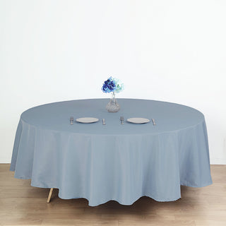 Elevate Your Event with the 108" Dusty Blue Seamless Polyester Round Tablecloth