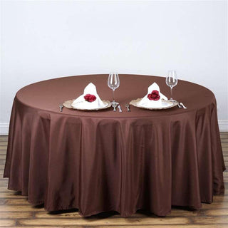 Elevate Your Event with the 108" Chocolate Seamless Polyester Round Tablecloth