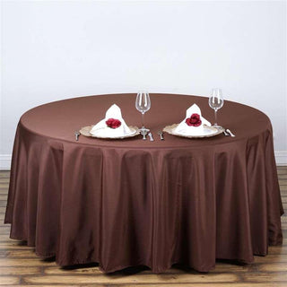 Elevate Your Event with the 108" Chocolate Polyester Round Tablecloth Elevate Your Event with the 108" Chocolate Polyester Round Tablecloth
