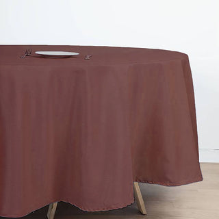 Create Unforgettable Moments with the 108" Chocolate Polyester Round Tablecloth Create Unforgettable Moments with the 108" Chocolate Polyester Round Tablecloth