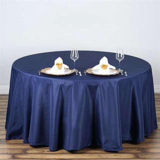 Elevate Your Event with the Navy Blue Polyester Round Tablecloth Elevate Your Event with the Navy Blue Polyester Round Tablecloth