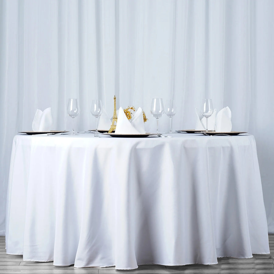 108inch White 190 GSM Seamless Premium Polyester Round Tablecloth