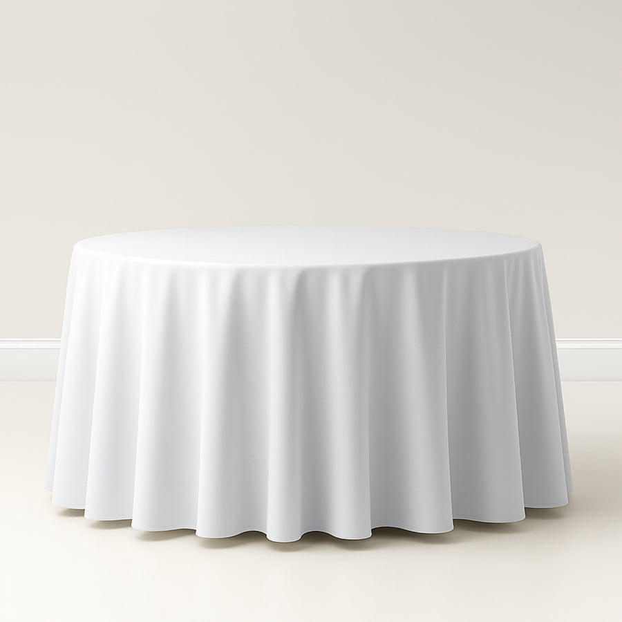 108" White Premium Polyester Round Tablecloth - 220GSM