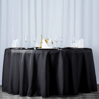 Elevate Your Event with the 120" Black Seamless Premium Polyester Round Tablecloth