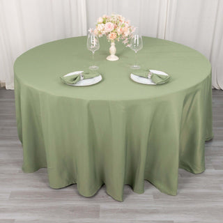 Elevate Your Event with the 120" Dusty Sage Green Seamless Premium Polyester Round Tablecloth Elevate Your Event with the 120" Dusty Sage Green Seamless Premium Polyester Round Tablecloth