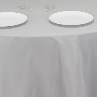<strong>Durable Silver Seamless Premium Polyester Round Tablecloth</strong> <strong>Durable Silver Seamless Premium Polyester Round Tablecloth</strong>
