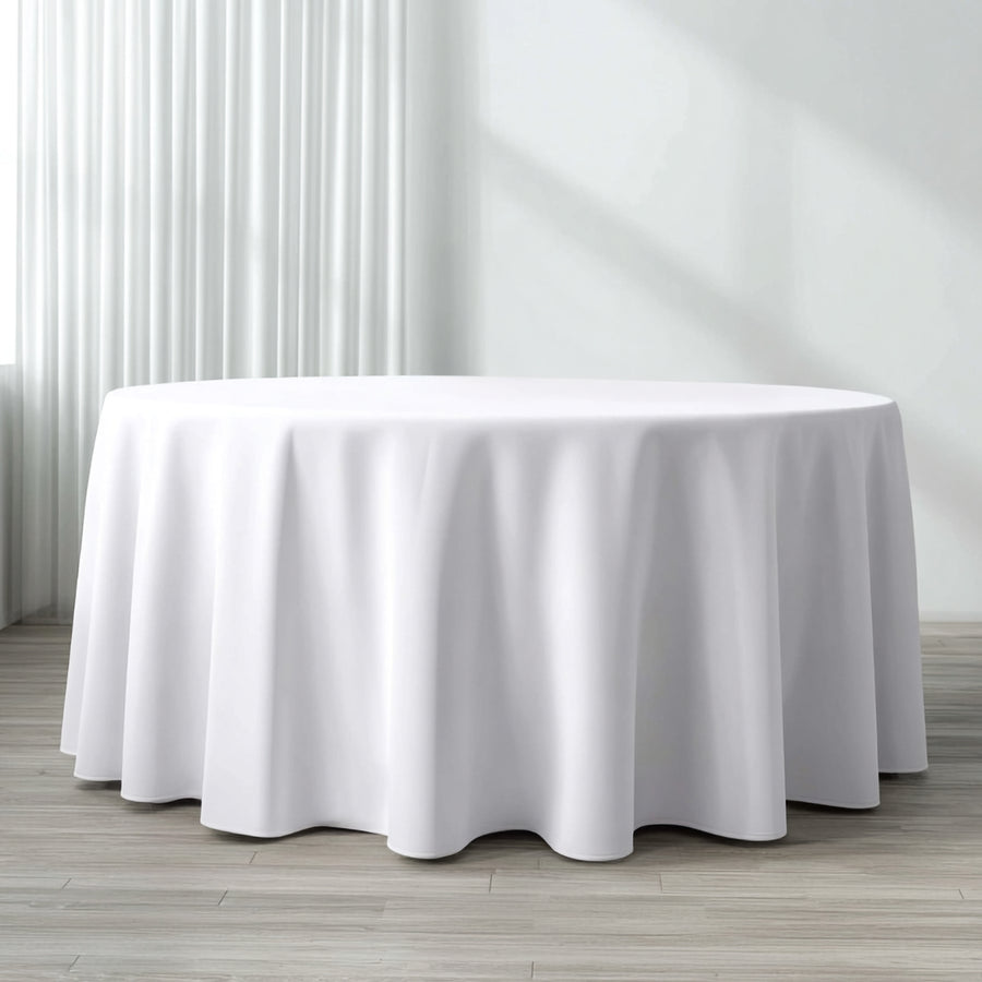 120 inch White Polyester Round Tablecloth