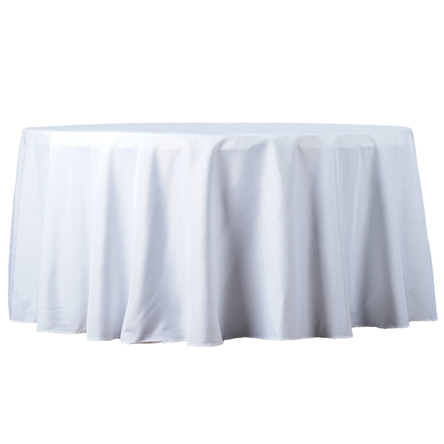 120inch White 190 GSM Seamless Premium Polyester Round Tablecloth