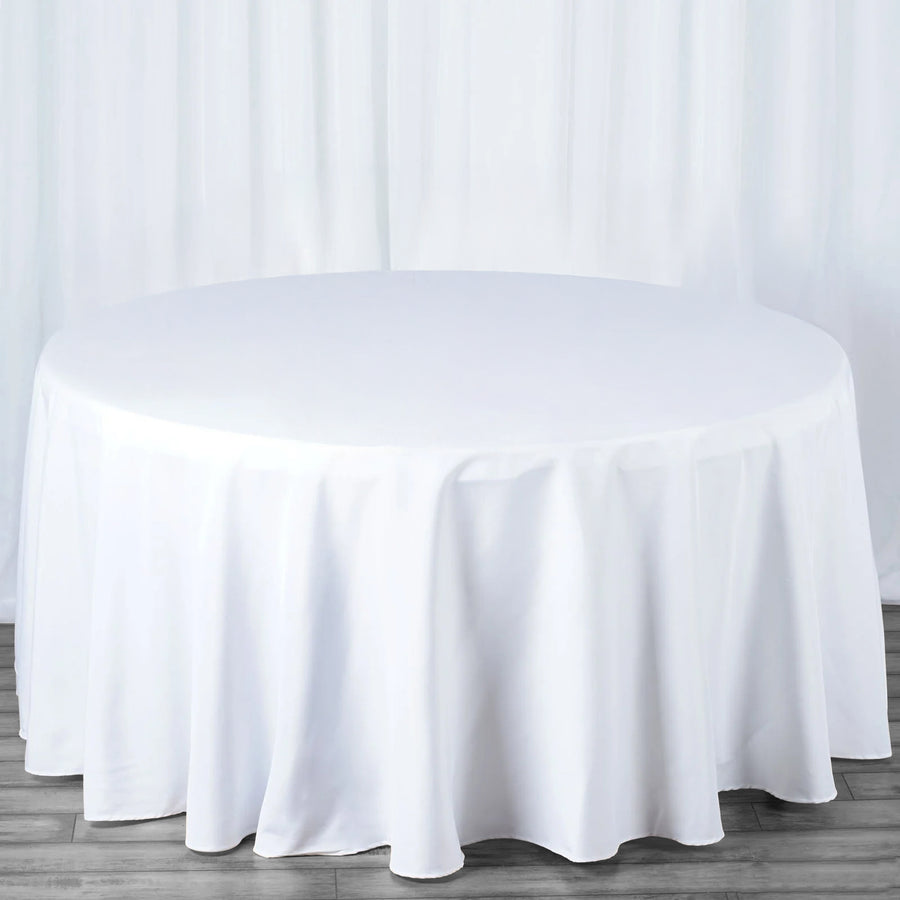 120inch White 190 GSM Seamless Premium Polyester Round Tablecloth