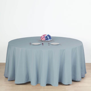 Elevate Your Event Decor with the Dusty Blue Seamless Polyester Round Tablecloth Elevate Your Event Decor with the Dusty Blue Seamless Polyester Round Tablecloth