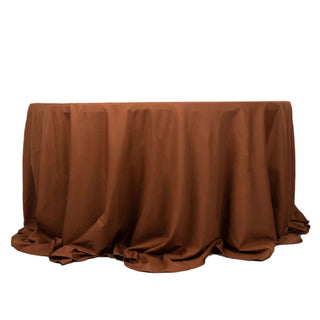 Create a Chic and Elegant Setting with the Cinnamon Brown Seamless Polyester Round Tablecloth Create a Chic and Elegant Setting with the Cinnamon Brown Seamless Polyester Round Tablecloth