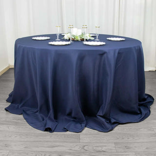 Elevate Your Event with the Navy Blue Seamless Premium Polyester Round Tablecloth Elevate Your Event with the Navy Blue Seamless Premium Polyester Round Tablecloth