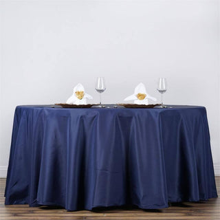 Navy Blue Seamless Polyester Round Tablecloth - Add Elegance to Your Events Navy Blue Seamless Polyester Round Tablecloth - Add Elegance to Your Events