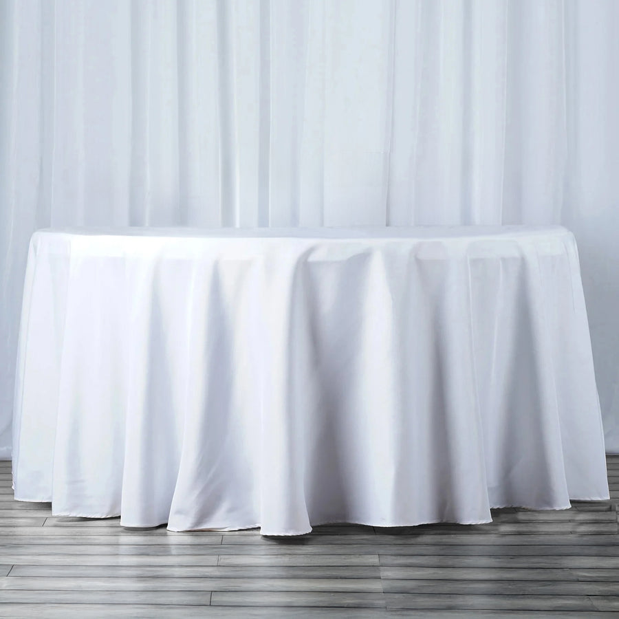 132inch White 200 GSM Seamless Premium Polyester Round Tablecloth