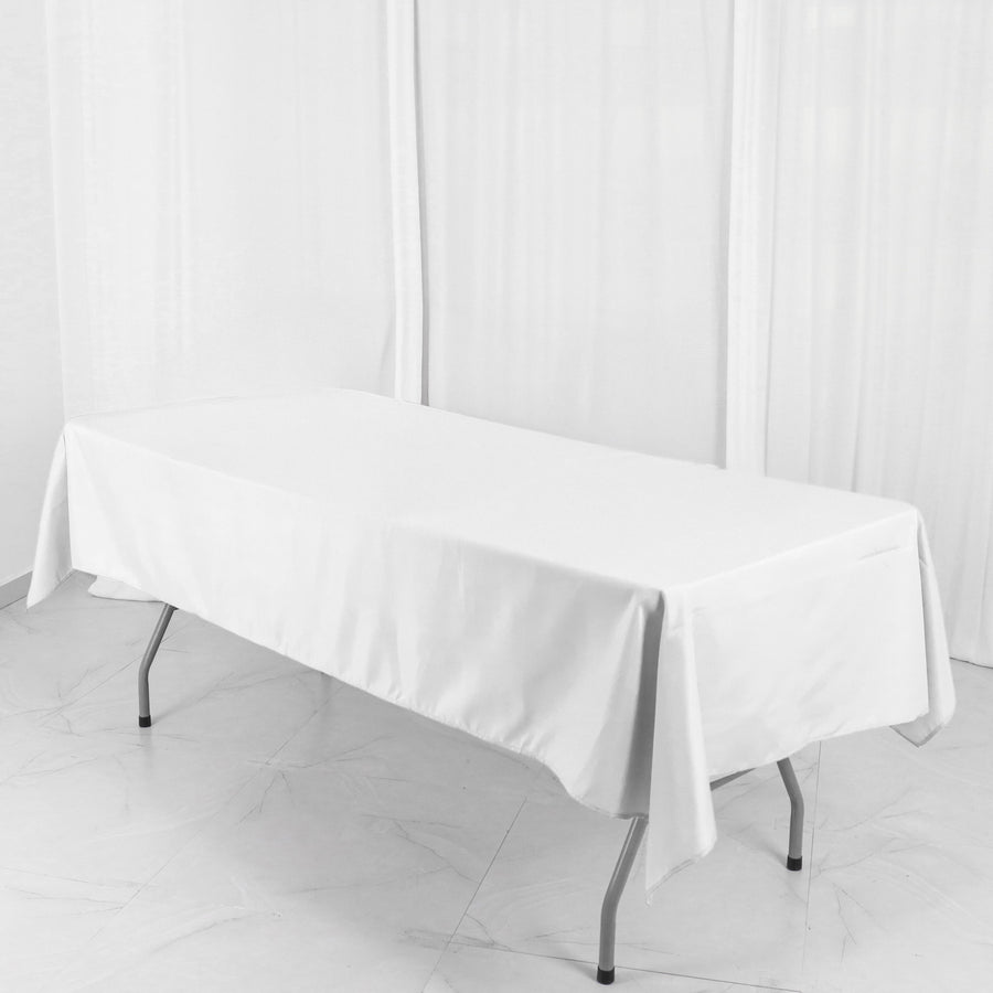 54"x96" White Polyester Linen Rectangle Tablecloth