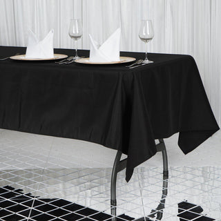 Add Elegance to Your Event with the Black Premium Polyester Rectangular Tablecloth Add Elegance to Your Event with the Black Premium Polyester Rectangular Tablecloth