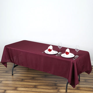 Add Elegance to Your Event with the Burgundy Polyester Rectangular Tablecloth Add Elegance to Your Event with the Burgundy Polyester Rectangular Tablecloth