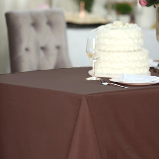 Elevate Your Event with the 60"x102" Chocolate Seamless Polyester Rectangular Tablecloth
