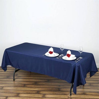 Elevate Your Event with the Navy Blue Polyester Rectangular Tablecloth Elevate Your Event with the Navy Blue Polyester Rectangular Tablecloth