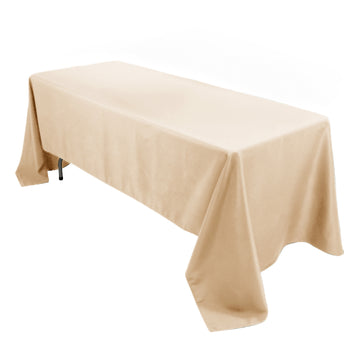 60"x126" Beige Seamless Premium Polyester Rectangular Tablecloth - 220GSM