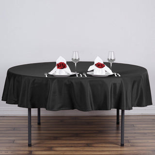Elevate Your Event with the Stunning 70" Round Black Seamless Polyester Linen Tablecloth