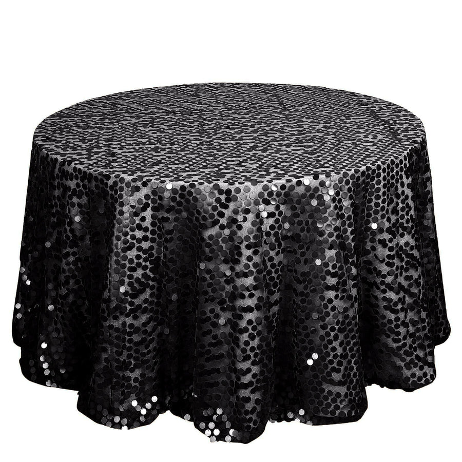120" Big Payette Black Sequin Round Tablecloth Premium Collection