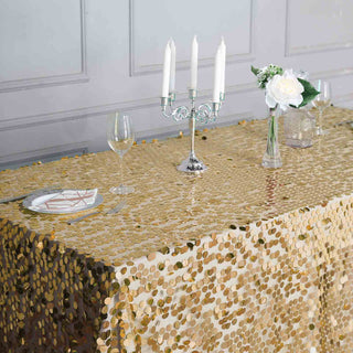 Unleash the Glamour with the Champagne Seamless Big Payette Sequin Rectangle Tablecloth