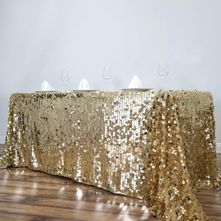 Add a Touch of Elegance with the Champagne Seamless Big Payette Sequin Rectangle Tablecloth