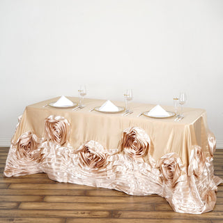 Elegant Champagne Rosette Tablecloth for a Luxurious Touch