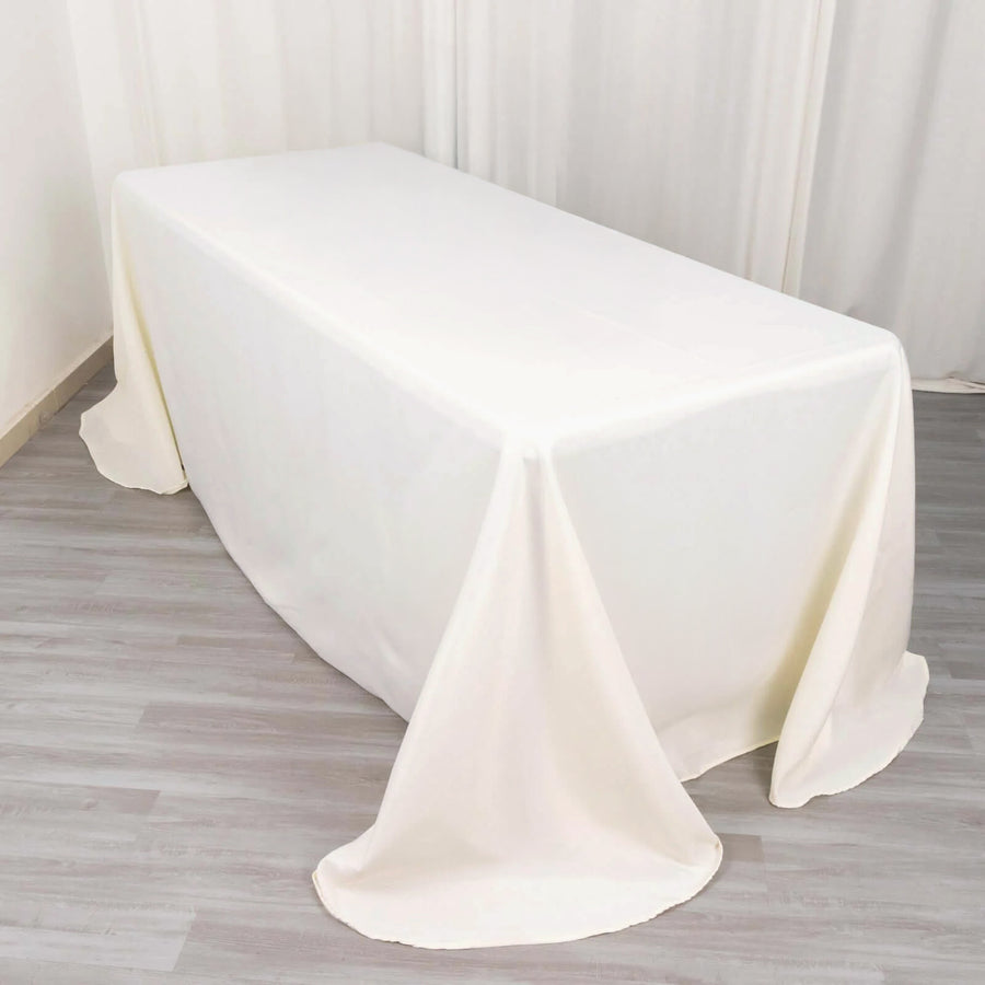 90x132 inches Ivory Polyester Round Corner Rectangular Tablecloth