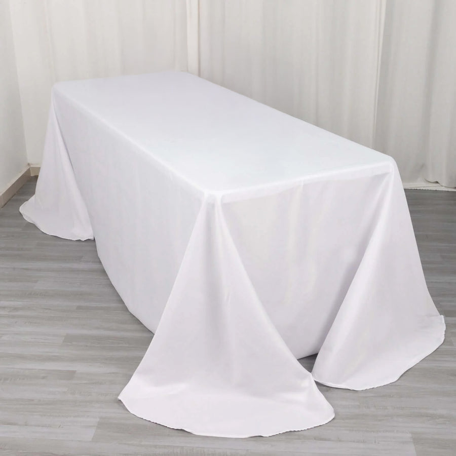 90 inch x 132 inch White Polyester Round Corner Rectangular Tablecloth