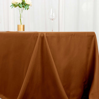 Experience the Versatility of the Cinnamon Brown Polyester Tablecloth Experience the Versatility of the Cinnamon Brown Polyester Tablecloth